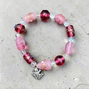 🐸 Vintage Jeweled Murano Wedding Cake Glass Bracelet With Frog Charm